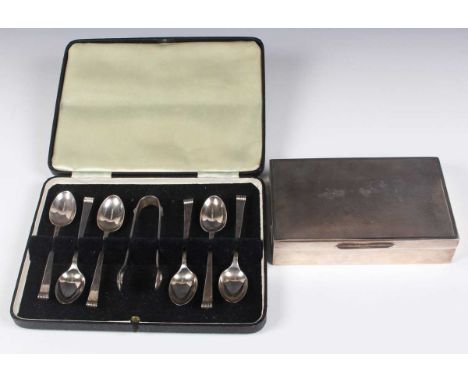 A set of six George VI silver coffee spoons and a matching pair of sugar tongs, Sheffield 1942 by Cooper Brothers &amp; Sons 