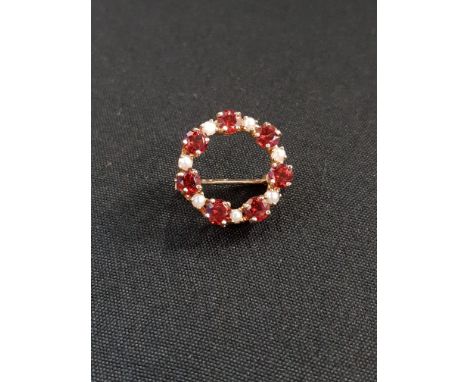SEED PEARL AND GARNET BROOCH