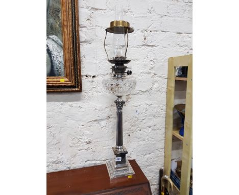 LARGE EPNS AND GLASS OIL LAMP