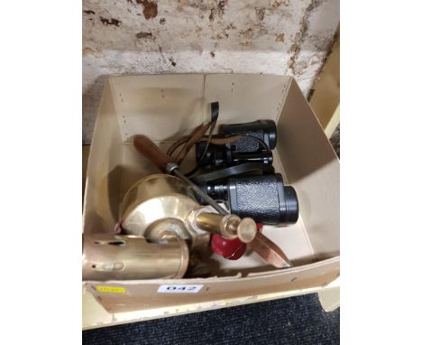 BLOW LAMP, SOLDERING IRON AND BINOCULARS