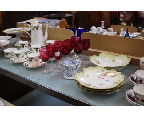 Mixed china to include Royal Worcester style fruit plates, Chinese tea bowl, a Japanese tea set and Limoges plates. 