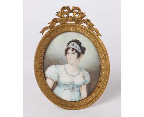 A painted portrait miniature on ivory 'Empress Josephine wife of Napoleon', 10.3cm x 8.5cm in oval gilt frame 