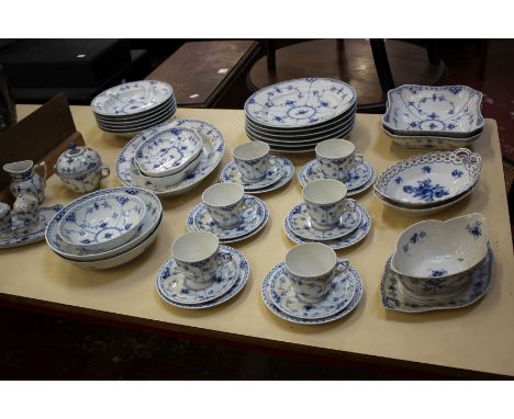 Royal Copenhagen blue and white part dinner and tea service, decorated with blue stylised flowers 