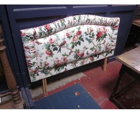 An upholstered double headboard and a pair of thermal lined brushed cotton floral curtains with a pelmet and tie backs 212cm 