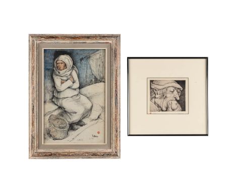 Nikolaas Mathijs EEKMAN (1889-1973) 'Drawing and Lithograph', paper.&nbsp;Drawing: Titled: 'L'attente', July 1952.&nbsp;Litho