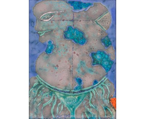 Georgette DE GROOTE-TANGHE (1929-2007) 'Par L'un De Tes Regards' Enamel on copper, Limoges.&nbsp;Marked 1989.&nbsp;Signed on 