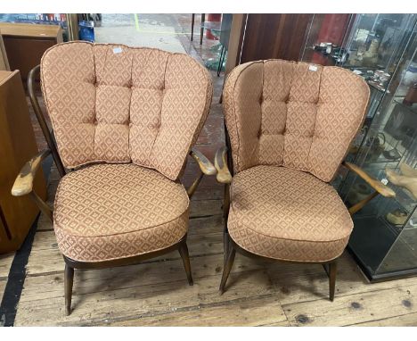 A pair of vintage mid century Ercol armchairs a/f, shipping unavailable 