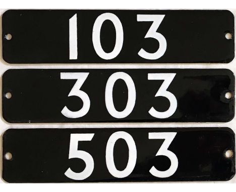 Set of London Underground 1973 Tube Stock enamel STOCK-NUMBER PLATES from a 3-car unit comprising driving motor car 151, unco