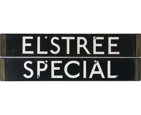 London Underground 38-Stock enamel DESTINATION PLATE for Elstree/Special from the Northern Line. Double-sided, reversable, wi