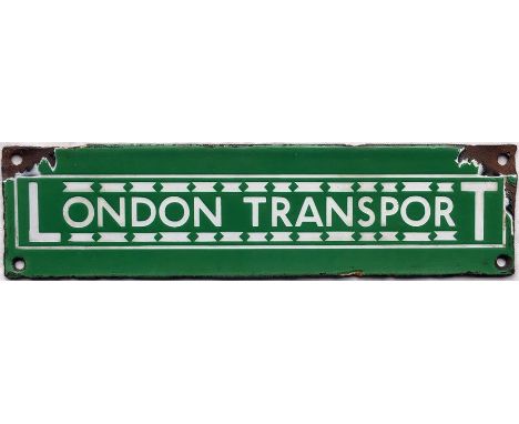 London Transport bus stop timetable panel enamel HEADER PLATE "LONDON TRANSPORT", the type introduced around 1934/5 following