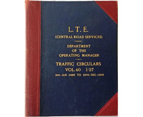 Officially bound volume of London Transport TRAFFIC CIRCULARS (Central Road Services) for the year 1959, Volume 40, 1-27. In 