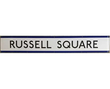 London Underground 1950s/60s enamel PLATFORM FRIEZE PANEL from Russell Square station on the Piccadilly Line. Measures 59" x 