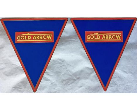 Pair of London Transport Routemaster 'Gold Arrow' enamel RADIATOR BADGES, believed to have been made for routes 28 & 31 in 19
