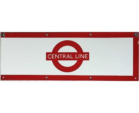 London Underground 1950s/60s enamel PLATFORM FRIEZE PLATE from the Central Line with the line name on the bar of a traditiona