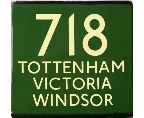 London Transport coach stop enamel E-PLATE for Green Line route 718 destinated Tottenham, Victoria, Windsor. It is lkely that