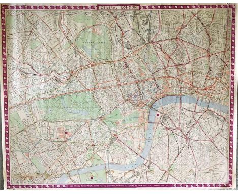 1951 London Transport quad royal POSTER 'Central London' showing Underground, bus, tram, trolleybus & Green Line coach routes