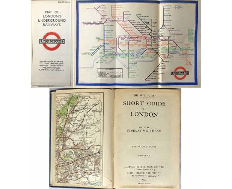 1933 1st edition of the Beck London Underground diagrammatic CARD POCKET MAP tipped into Muirhead's hardback GUIDEBOOK 'Short