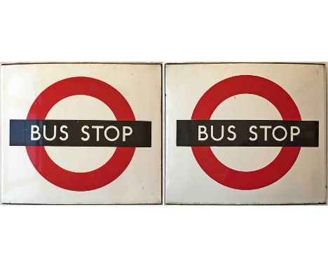 1950s/60s London Transport enamel BUS STOP FLAG, the traditional bullseye version, measuring 18" x 16" (46cm x 41cm). A 'boat