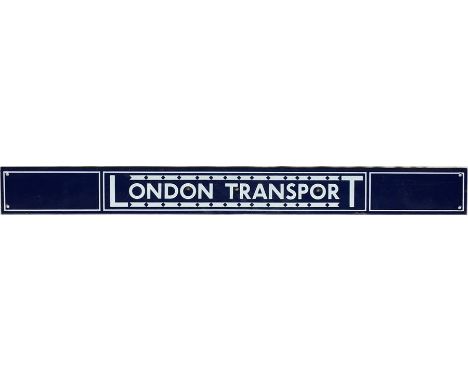 London bus timetable noticeboard enamel HEADER PLATE 'London Transport' manufactured in 1930s style with the lettering under/