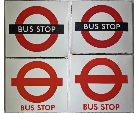 Pair of London Transport boat-style, enamel BUS STOP FLAGS, the first a 1970s roundel type and the second the early 1990s ver