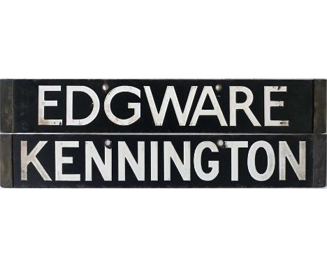 London Underground 38-Stock enamel DESTINATION PLATE for Edgware/Kennington on the Northern Line. Double-sided, reversable, w