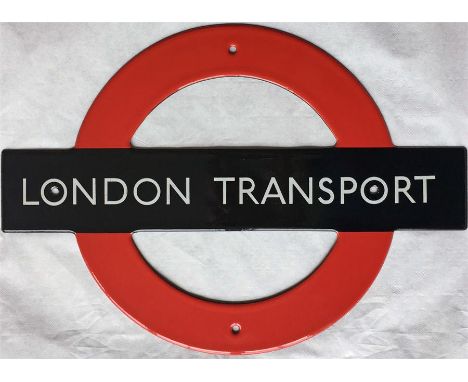 1950s/60s London Transport small ENAMEL BULLSEYE PLATE 'London Transport' as fitted to the sides of bus shelters. This is the