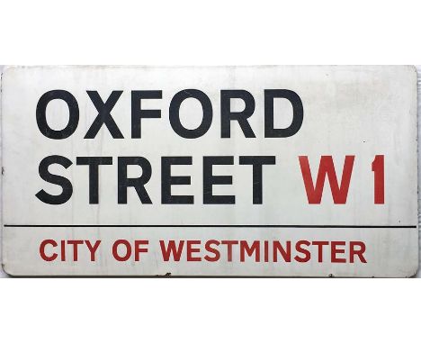 1960s/70s City of Westminster enamel STREET SIGN from Oxford Street, W1, London's famous shopping street. A fully-flanged sig