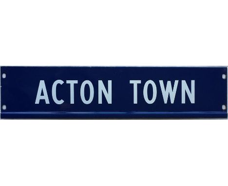 London Underground enamel STATION INDICATOR PLATE 'Acton Town'. This is the type once common on the system where an arrow wou