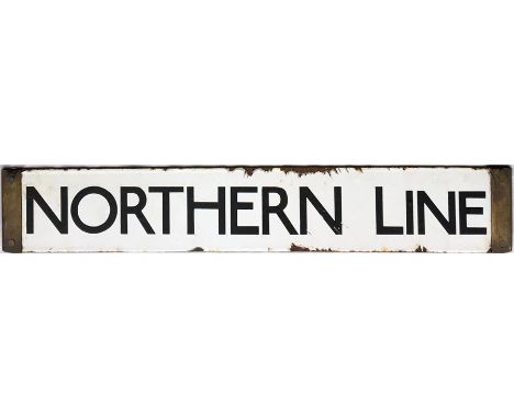 London Underground Standard/38 Tube Stock enamel DESTINATION PLATE 'Northern Line' in black on a white background. Blank reve