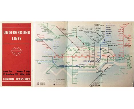 1939 London Underground diagrammatic, card POCKET MAP designed by Hans Schleger (aka 'Zero') who produced a short series from