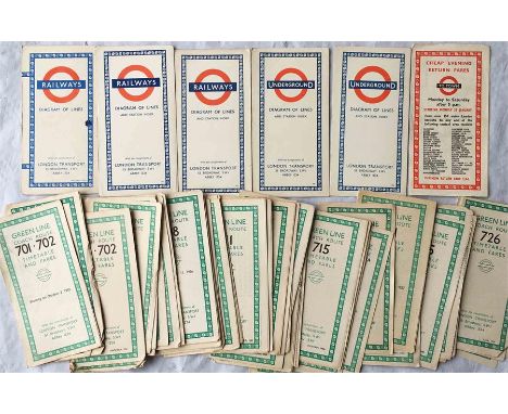 Selection of 1950s London Underground card DIAGRAMMATIC MAPS by H C Beck comprising issues 1253, 355, 656, 1156 & 658 plus a 