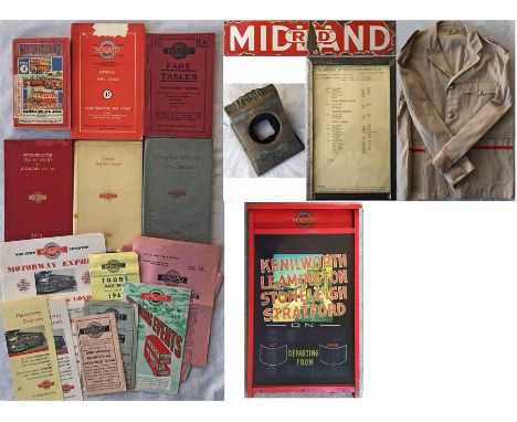 Quantity of Midland Red items comprising a small ENAMEL HEADER PLATE, c1930s-50s, a brass VEHICLE CHOCK inscribed 'Midland Re