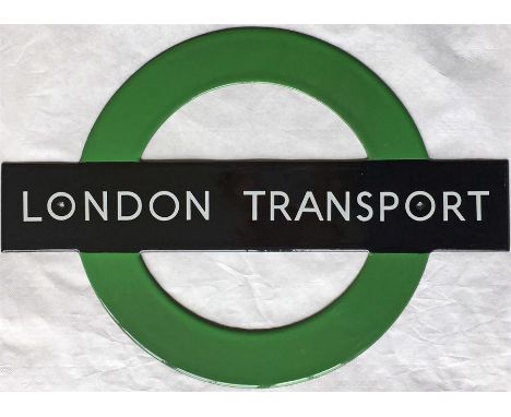 1950s/60s London Transport small ENAMEL BULLSEYE PLATE 'London Transport' as fitted to the sides of bus shelters. This is the