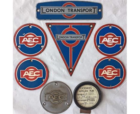 London Transport enamel BUS RADIATOR BADGE PLATES comprising the AEC RT-type & the Leyland RTL type, both genuine ex-vehicle 