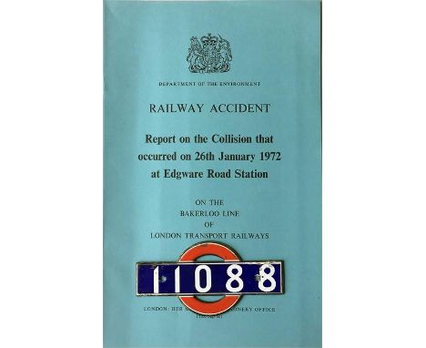 London Underground enamel 'bullseye' STOCK-NUMBER PLATE from 1938 tube stock driving motor car 11088. These plates were fitte