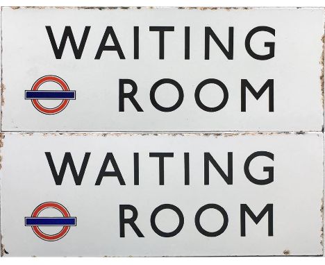 1940s London Transport ENAMEL SIGN 'Waiting Room' with LT bullseye in early post-war style. Likely to have been on an Undergr