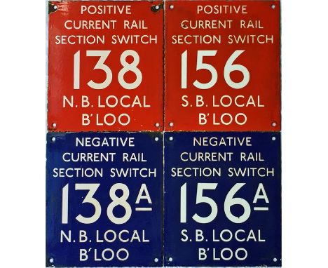 Selection of London Underground enamel Bakerloo Line SECTION SWITCH PLATES, 2 x positive, 2 x negative. The plates measure 10