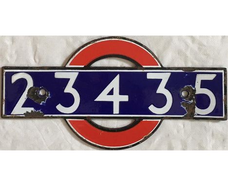 London Underground enamel 'bullseye' STOCK-NUMBER PLATE from R49 sub-surface (District Line) stock non-driving motor car 2343