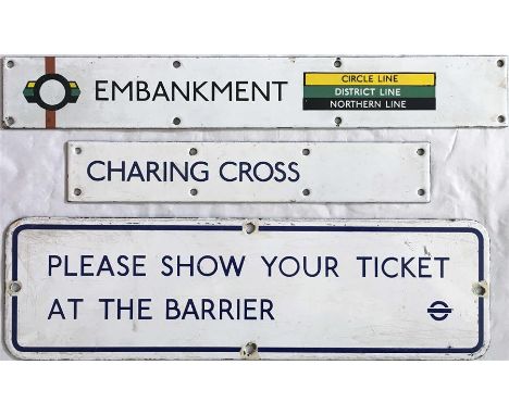 Selection of London Underground small ENAMEL PLATES, two are ex-platform line diagrams where they covered re-named stations, 