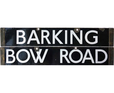 London Underground Q/CO/CP Stock enamel DESTINATION PLATE for Barking/Bow Road on the Hammersmith &amp; City Line. Double-sid