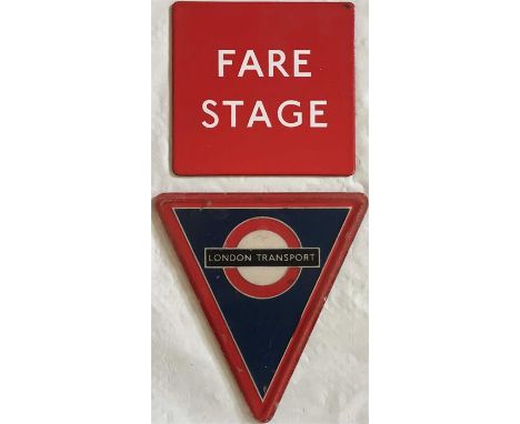 London Transport Routemaster RADIATOR BADGE, the plastic triangle version introduced in 1965 (good, ex-use condition) plus a 