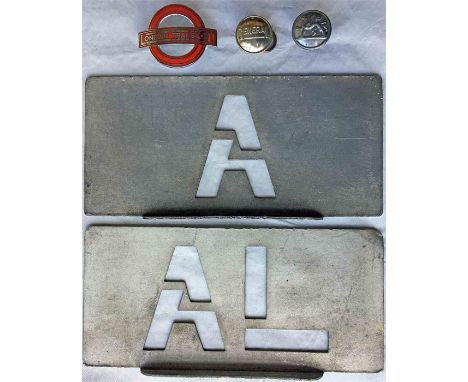 Pair of London Transport garage allocation STENCIL PLATES for 'A' (Sutton) and 'AL' (Merton) garages in good, ex-use conditio