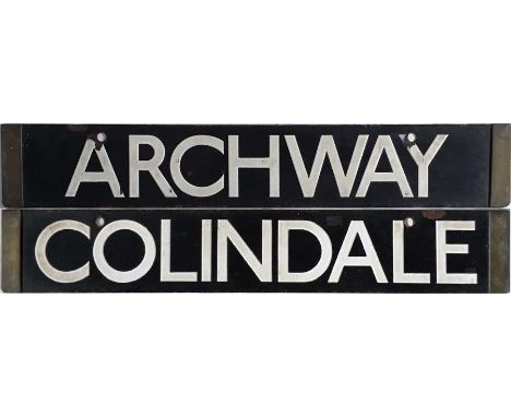 London Underground 38-Stock enamel DESTINATION PLATE for Archway/Colindale on the Northern Line. Double-sided, reversable, wi