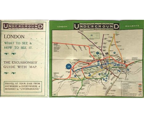 1909 London Underground POCKET MAP 'What to See and How to See it, The Excursionists' Guide with Map'. This is the map with n