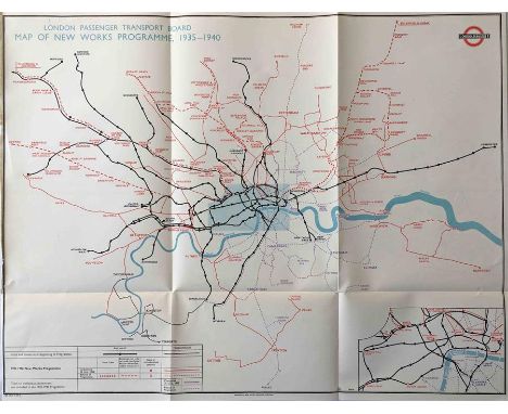 1938 London Transport MAP titled 'London Passenger Transport Board - New Works Programme, 1935-1940'. Single-sided, opens out