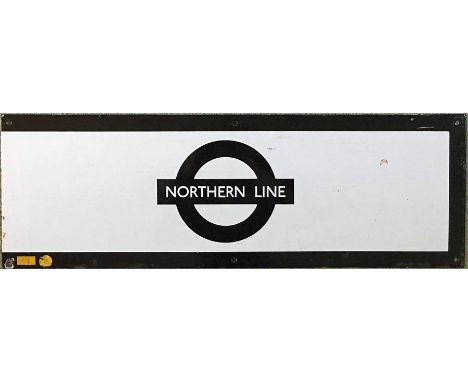 London Underground 1950s/60s enamel STATION FRIEZE PLATE for the Northern Line with the line name on the bar of a traditional