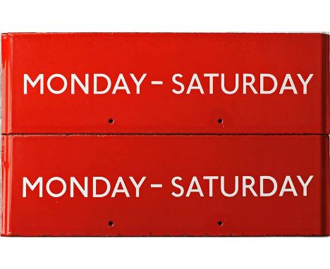 Pair of London Transport bus stop enamel G-PLATES 'Monday - Saturday'. In very good, ex-stop condition. [2]