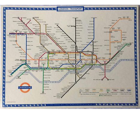 1964 London Underground POSTER MAP designed by Paul Garbutt. Measuring 20" x 15" (51cm x 38cm), this was produced officially 