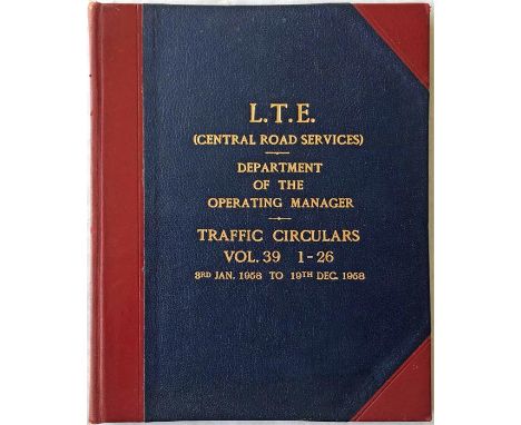 Officially bound volume of London Transport TRAFFIC CIRCULARS (Central Road Services) for the year 1958, Volume 39, 1-26. In 