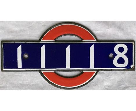 London Underground enamel 'bullseye' STOCK-NUMBER PLATE from 1938 tube stock driving motor car 11118. These plates were fitte